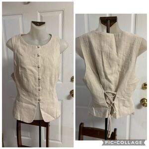 OS Mable Cream Samson linen button Down lace up back Vest.  In EUC!  100% Linen.